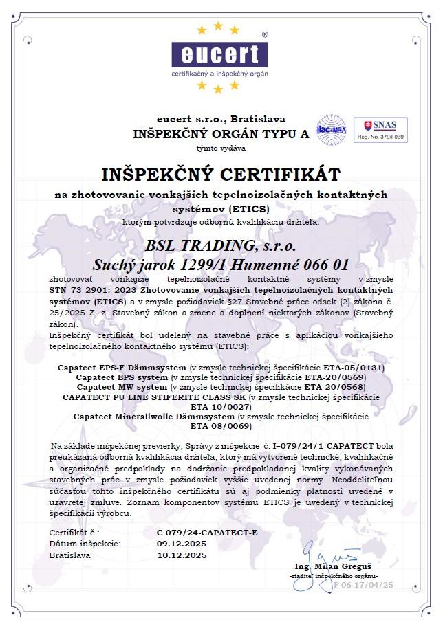 Certifikát ETICS inšpekcia